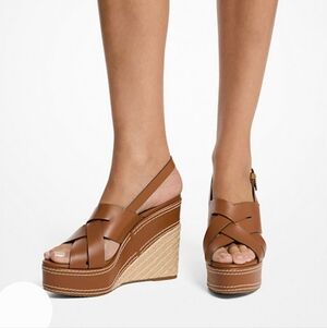Michael Kors Wedge Sandals 8.5 Brown Woven Leather Espadrille Boho New $150